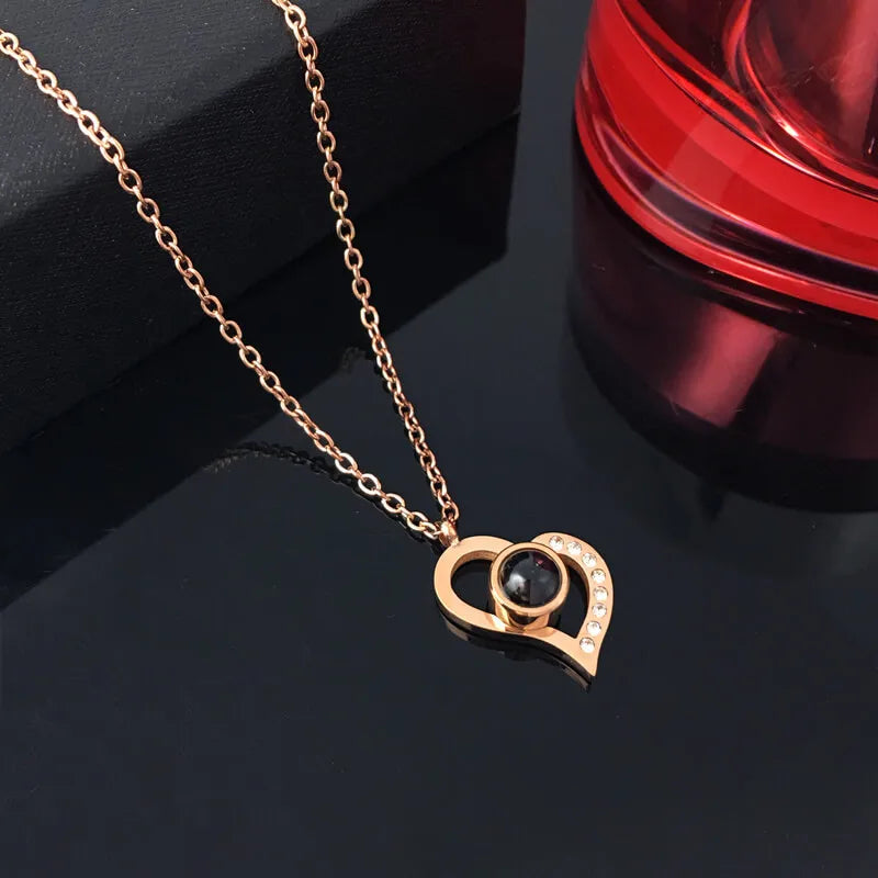 100 Languages I Love You Projection Necklace With Rose Gift Box 2023 Fashion Luxury Pendant Jewelry For Girlfriend Best Gifts