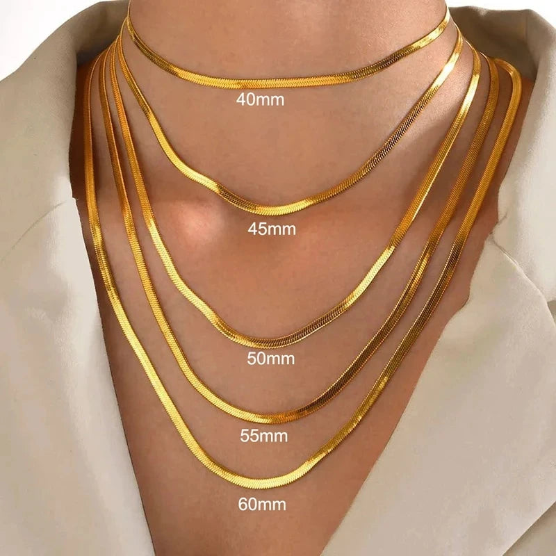 316L Gold Color Stainless Steel Snake Chain Necklace for Women Men Herringbone Choker Neck Chains 2024 Trend Jewelry Gift Hot