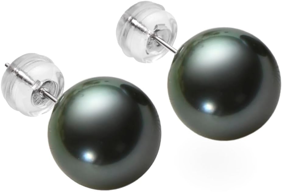 18K Gold Black Pearl Stud Earrings for Women, Genuine Tahitian Cultured Pearl Jewelry Gifts for Her 8-9/9-10/10-11mm