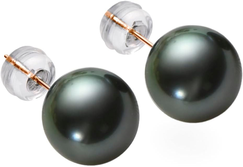 18K Gold Black Pearl Stud Earrings for Women, Genuine Tahitian Cultured Pearl Jewelry Gifts for Her 8-9/9-10/10-11mm