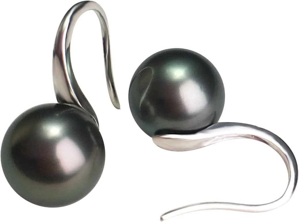 Gift for Wife Tahitian Black&Freshwater Cultured-Pearl-Earrings-Gifts for Women- Wedding Birthday Anniversary-Mom Her Mothers Day Valentines Day Christmas-18K Gold Plated Sterling Silver Pearl Dangle Earring Fine Jewelry