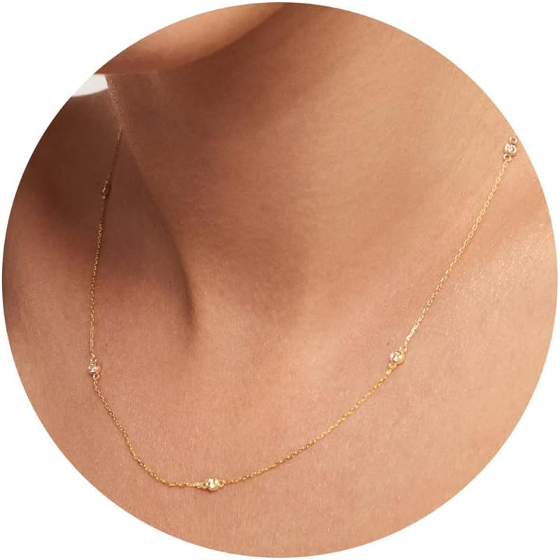 Tewiky Diamond Necklaces for Women, Dainty 14k Gold/Sterling Silver Choker Necklace Simple Gold Plated CZ Jewelry Necklaces for Women Trendy Gifts