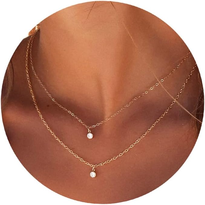 Tewiky Diamond Necklaces for Women, Dainty 14k Gold/Sterling Silver Choker Necklace Simple Gold Plated CZ Jewelry Necklaces for Women Trendy Gifts