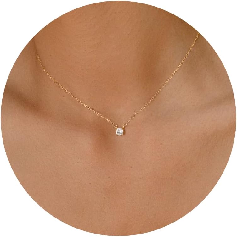 Tewiky Diamond Necklaces for Women, Dainty 14k Gold/Sterling Silver Choker Necklace Simple Gold Plated CZ Jewelry Necklaces for Women Trendy Gifts