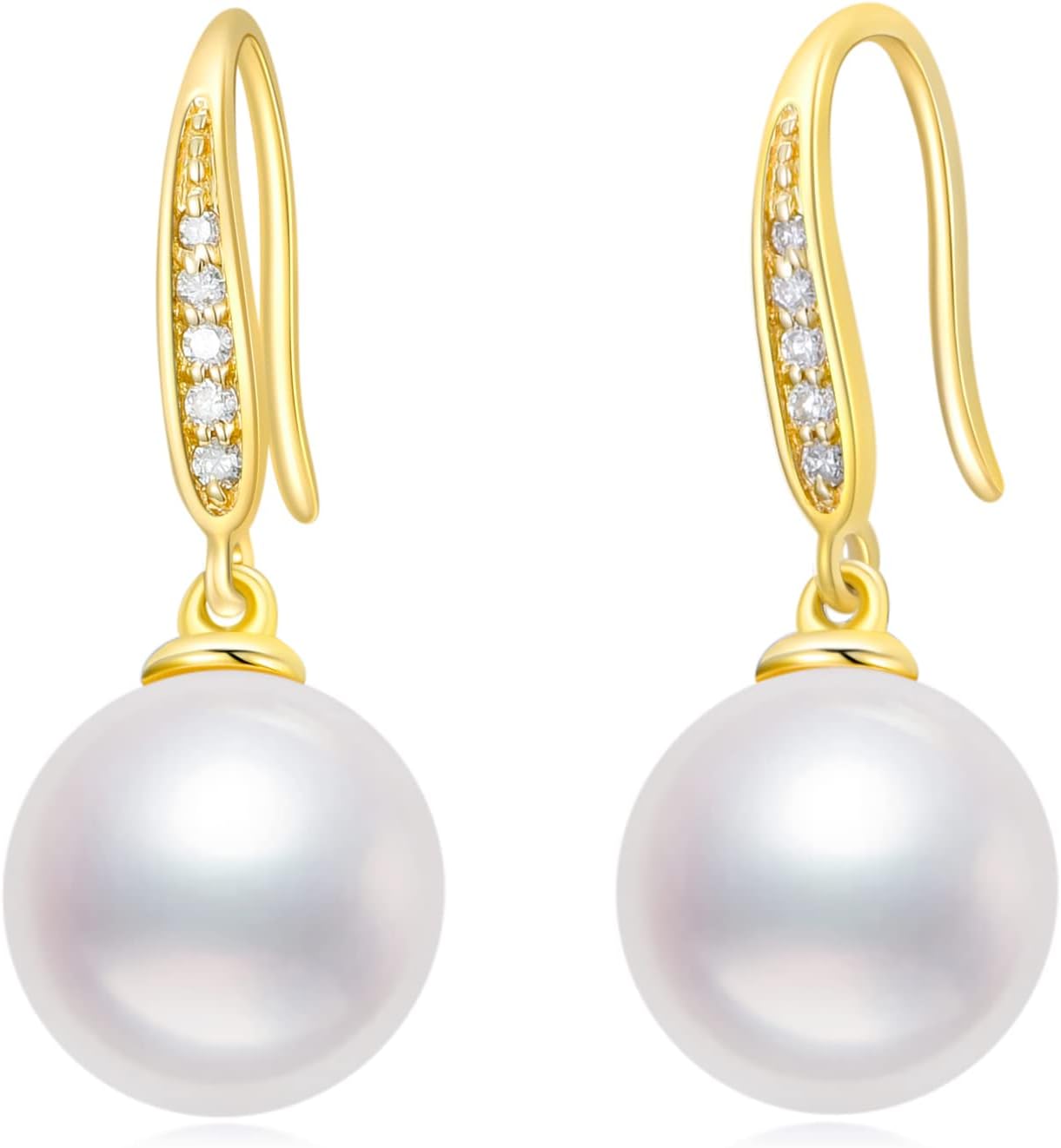 10k 14k Gold Natural Diamond and Freshwater Cultured Pearl Dangle Earrings for Women, Fine Jewelry for Her