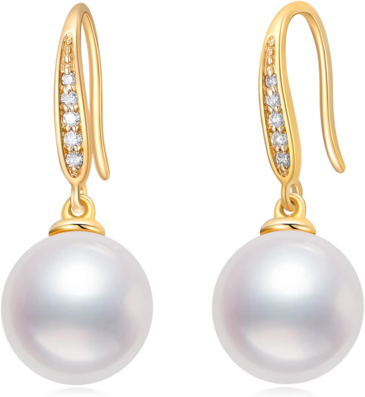 10k 14k Gold Natural Diamond and Freshwater Cultured Pearl Dangle Earrings for Women, Fine Jewelry for Her