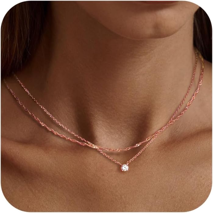 Tewiky Diamond Necklaces for Women, Dainty 14k Gold/Sterling Silver Choker Necklace Simple Gold Plated CZ Jewelry Necklaces for Women Trendy Gifts