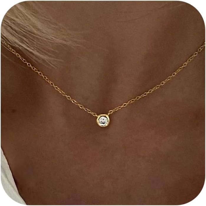 Tewiky Diamond Necklaces for Women, Dainty 14k Gold/Sterling Silver Choker Necklace Simple Gold Plated CZ Jewelry Necklaces for Women Trendy Gifts