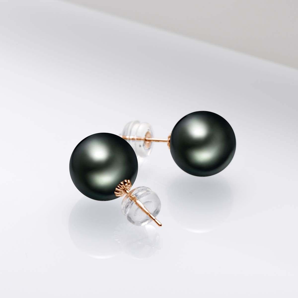 18K Gold Black Pearl Stud Earrings for Women, Genuine Tahitian Cultured Pearl Jewelry Gifts for Her 8-9/9-10/10-11mm