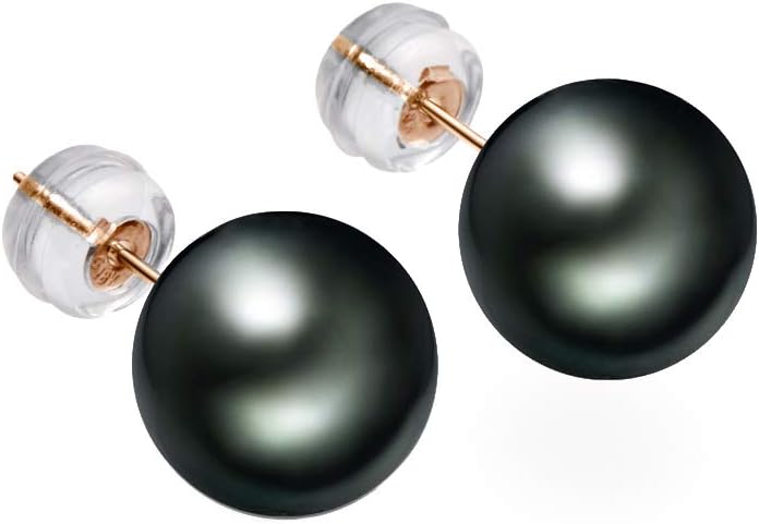 18K Gold Black Pearl Stud Earrings for Women, Genuine Tahitian Cultured Pearl Jewelry Gifts for Her 8-9/9-10/10-11mm