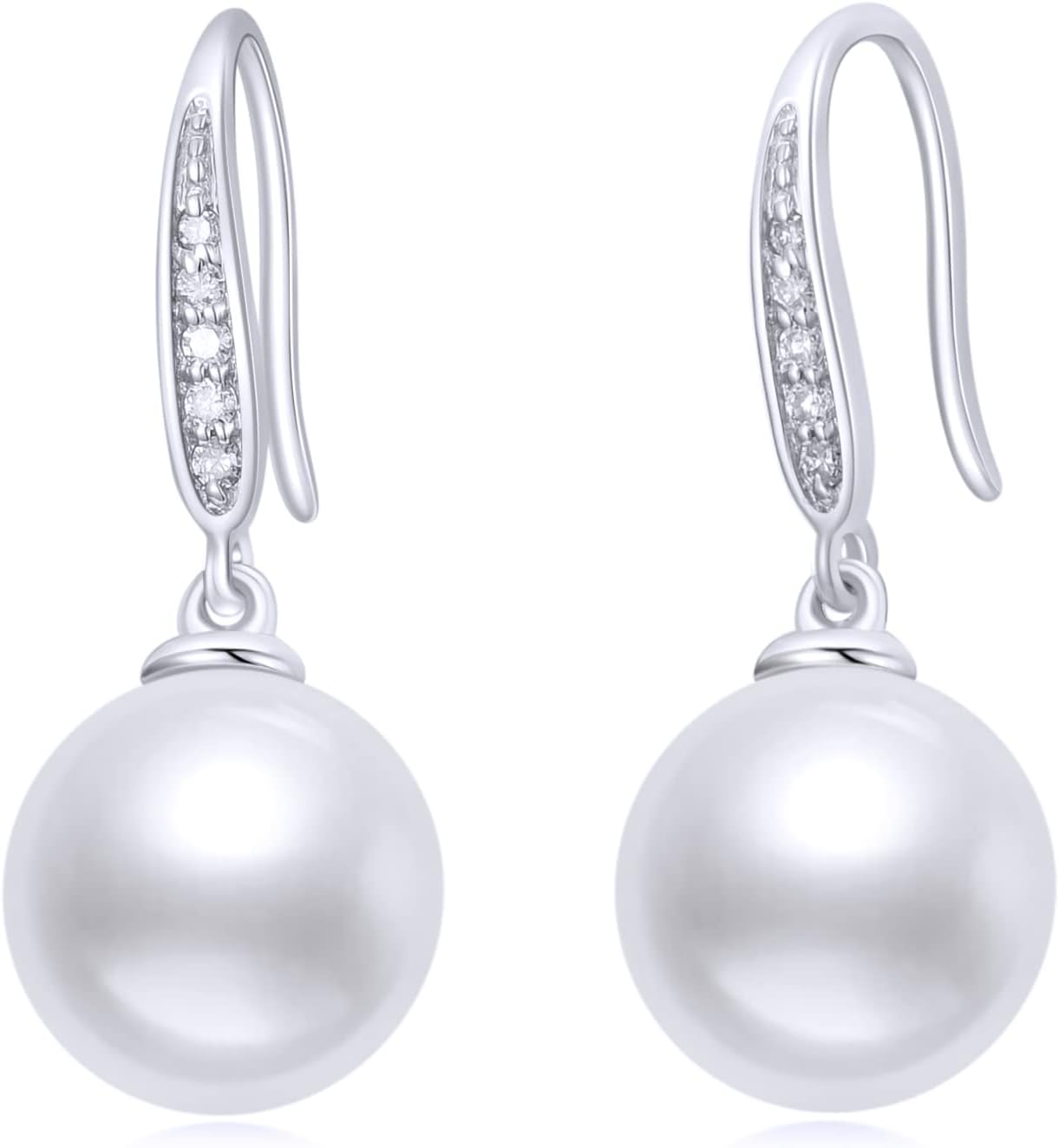 10k 14k Gold Natural Diamond and Freshwater Cultured Pearl Dangle Earrings for Women, Fine Jewelry for Her