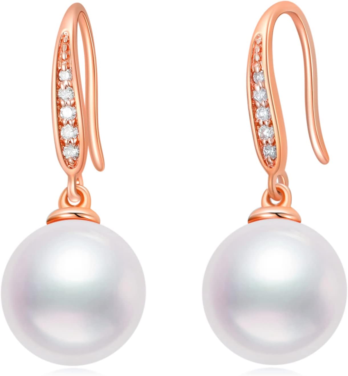 10k 14k Gold Natural Diamond and Freshwater Cultured Pearl Dangle Earrings for Women, Fine Jewelry for Her