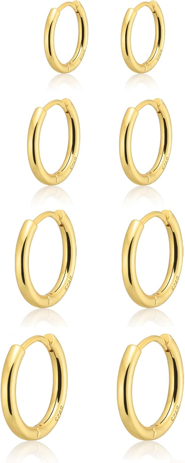 Small Gold Huggie Hoop Earrings Set for Women 14K Real Gold Plated Hypoallergenic Lightweight Earrings for Sensitive Ears Everyday Earrings Sets for Multiple Piercing Cartilage Hoop Earrings Stack Jewelry