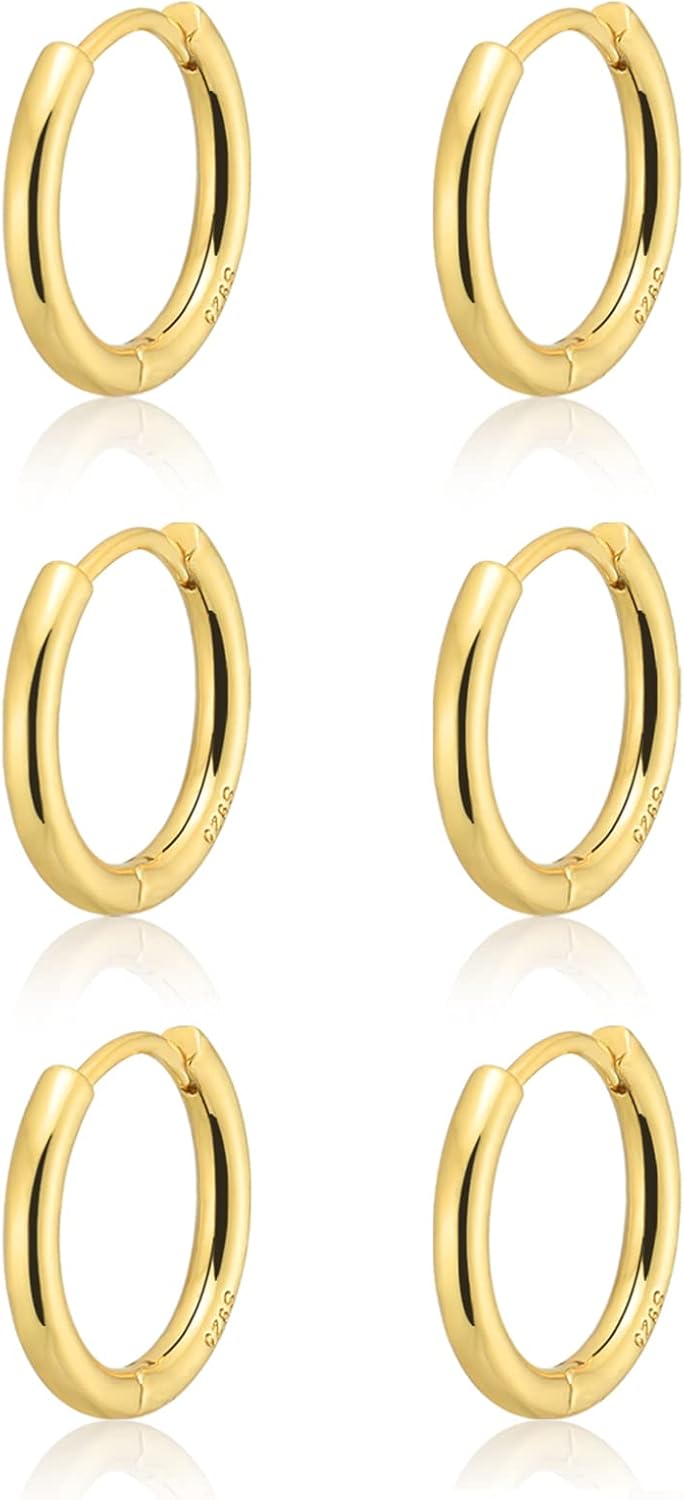 Small Gold Huggie Hoop Earrings Set for Women 14K Real Gold Plated Hypoallergenic Lightweight Earrings for Sensitive Ears Everyday Earrings Sets for Multiple Piercing Cartilage Hoop Earrings Stack Jewelry