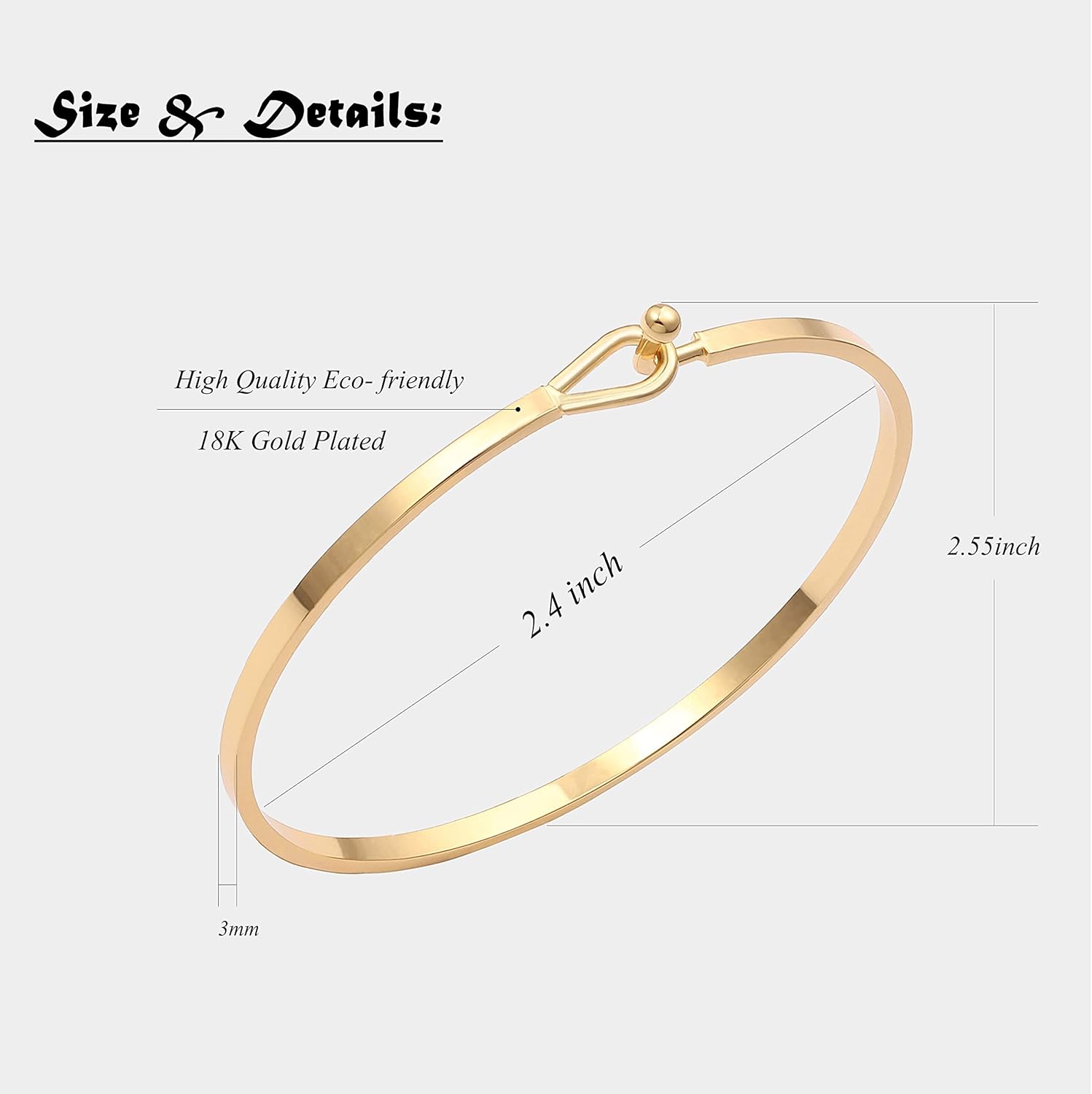 PERNNLA PEARL Dainty Gold Bar Bracelet for Women Simple Delicate Thin Cuff Bangle Hook Bracelet 18K Gold Plated Handmade Minimalist Jewelry