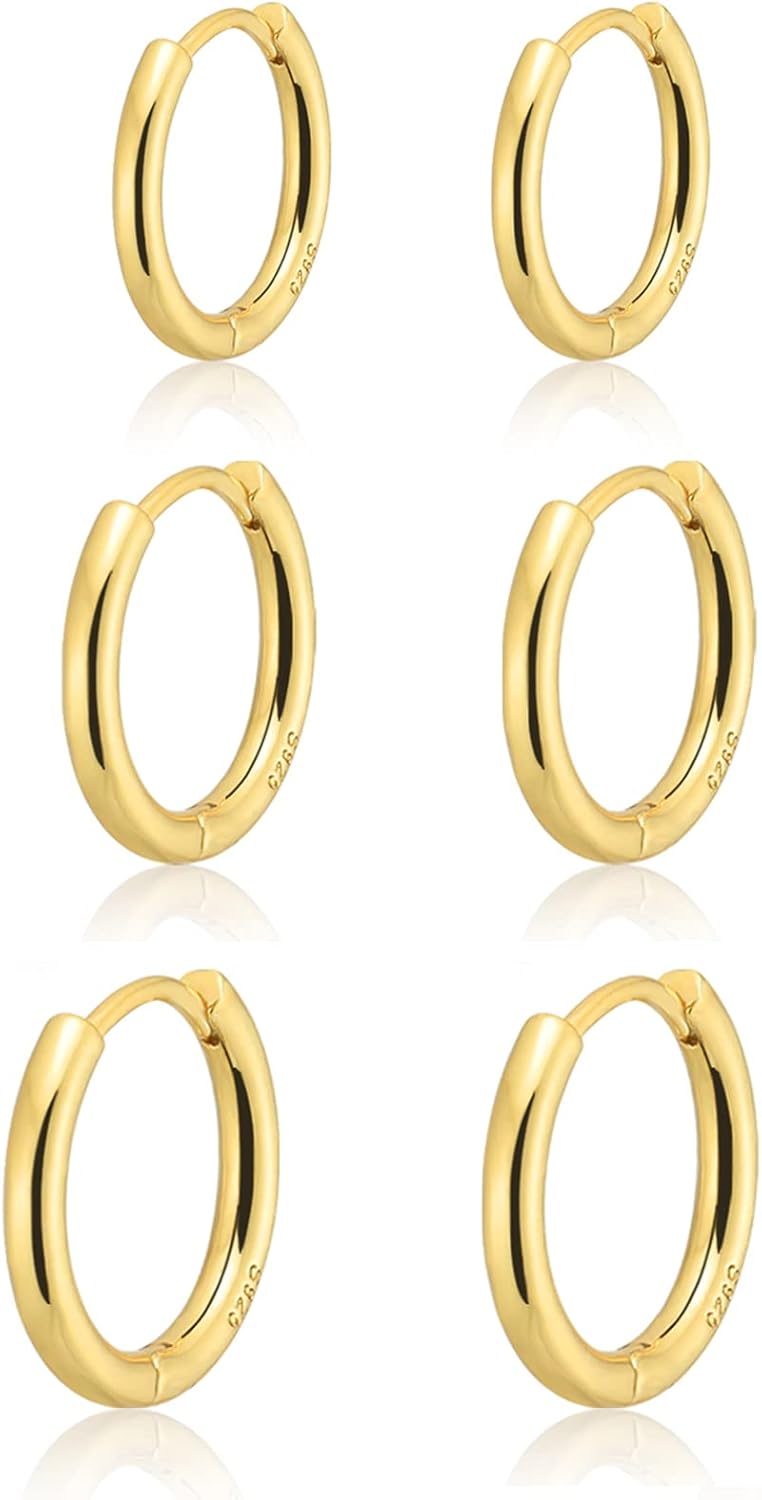 Small Gold Huggie Hoop Earrings Set for Women 14K Real Gold Plated Hypoallergenic Lightweight Earrings for Sensitive Ears Everyday Earrings Sets for Multiple Piercing Cartilage Hoop Earrings Stack Jewelry