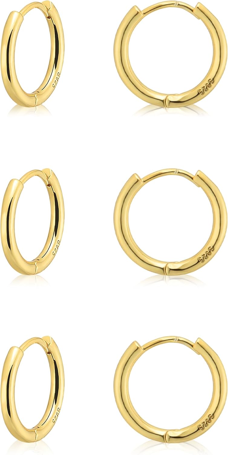 Small Gold Huggie Hoop Earrings Set for Women 14K Real Gold Plated Hypoallergenic Lightweight Earrings for Sensitive Ears Everyday Earrings Sets for Multiple Piercing Cartilage Hoop Earrings Stack Jewelry