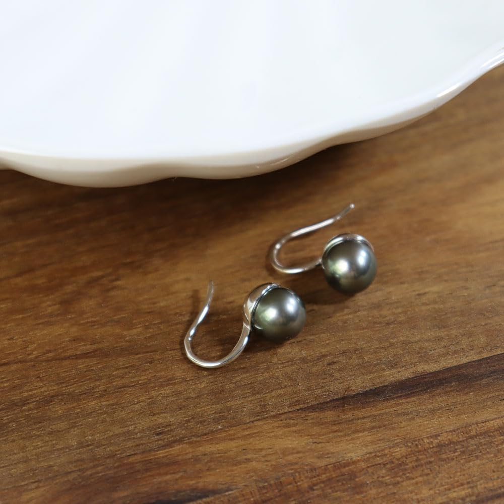 Gift for Wife Tahitian Black&Freshwater Cultured-Pearl-Earrings-Gifts for Women- Wedding Birthday Anniversary-Mom Her Mothers Day Valentines Day Christmas-18K Gold Plated Sterling Silver Pearl Dangle Earring Fine Jewelry