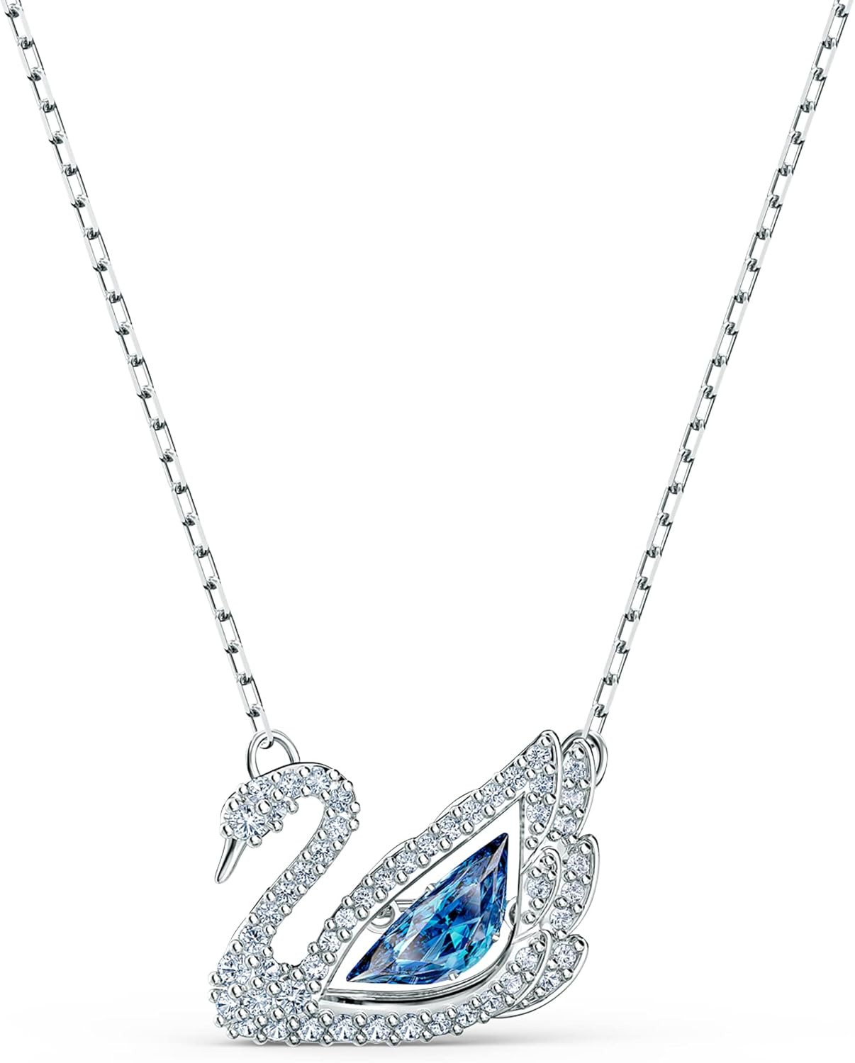 SWAROVSKI Dancing Swan Necklace Jewelry Collection, Rhodium Finish, Blue Crystals, Clear Crystals