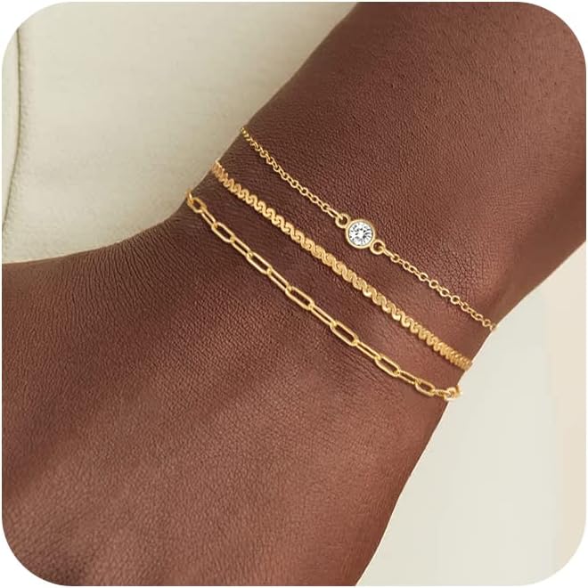 MBW Gold Bracelets for Women, 14K Dainty Gold Plated Stackable Bracelets for Women Trendy Gold Bracelet Stack Set Waterproof Chain Bracelets Paperclip Adjustable Tennis Minimalist Tiny Cute Jewelry