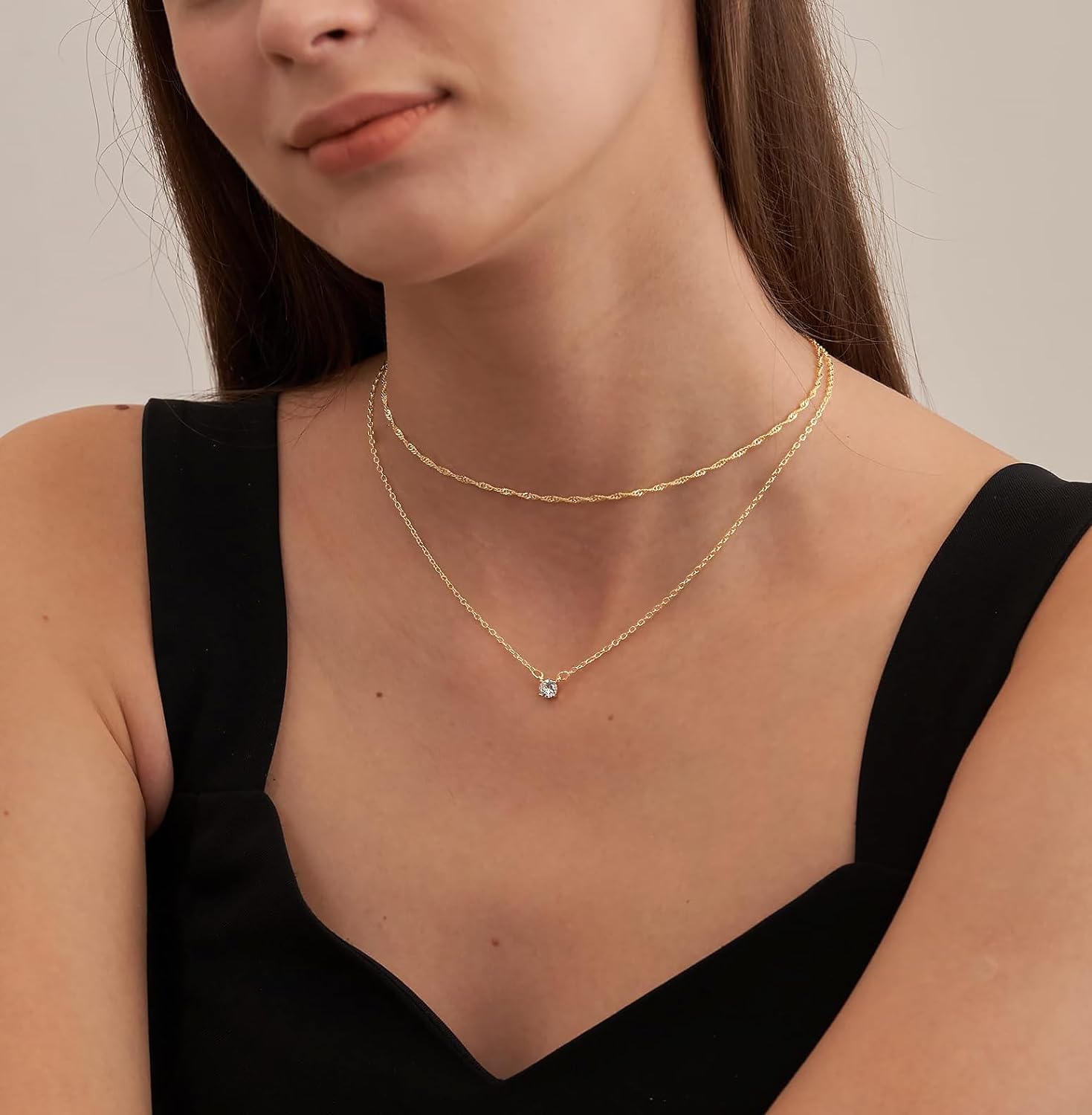 Tewiky Diamond Necklaces for Women, Dainty 14k Gold/Sterling Silver Choker Necklace Simple Gold Plated CZ Jewelry Necklaces for Women Trendy Gifts