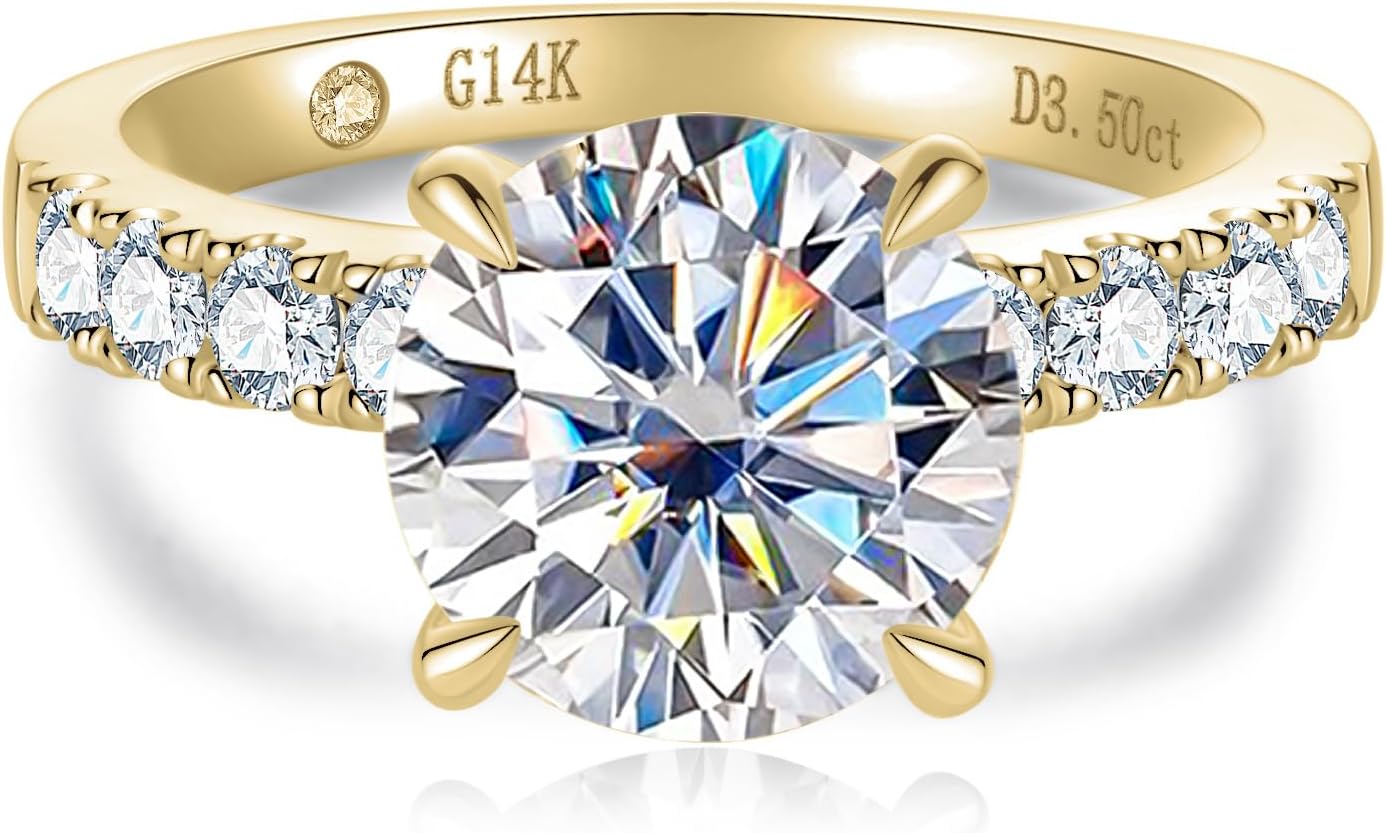 14K White Gold/Yellow Gold Engagement Ring, 4.3CTTW (3.5CT Center Stone) Moissanite Lab Grown Created Diamond, D Color and Flawless Real Gold Wedding Anniversary Ring