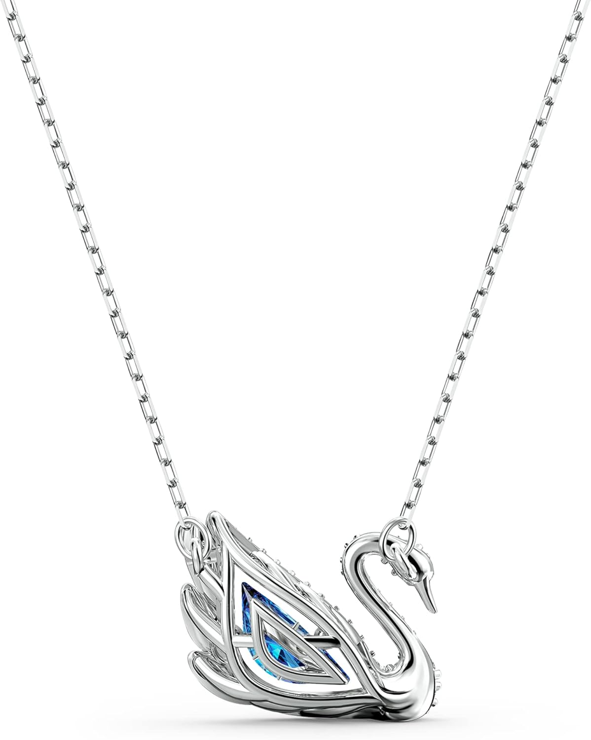 SWAROVSKI Dancing Swan Necklace Jewelry Collection, Rhodium Finish, Blue Crystals, Clear Crystals