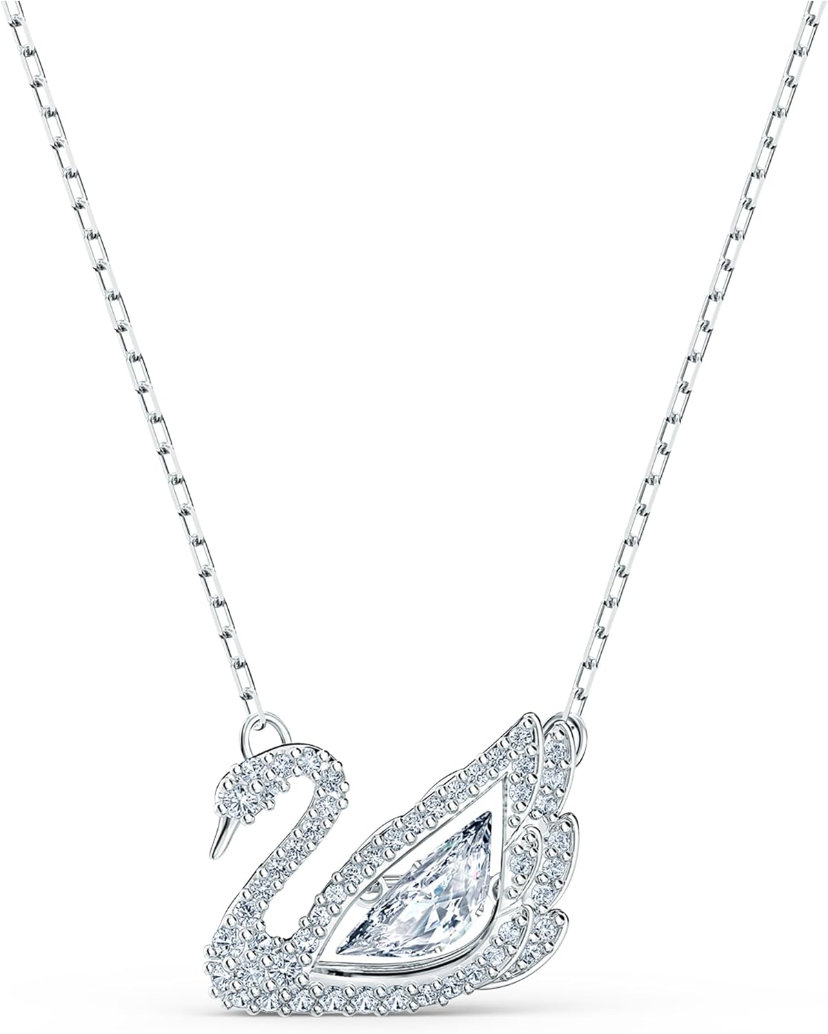 SWAROVSKI Dancing Swan Necklace Jewelry Collection, Rhodium Finish, Blue Crystals, Clear Crystals