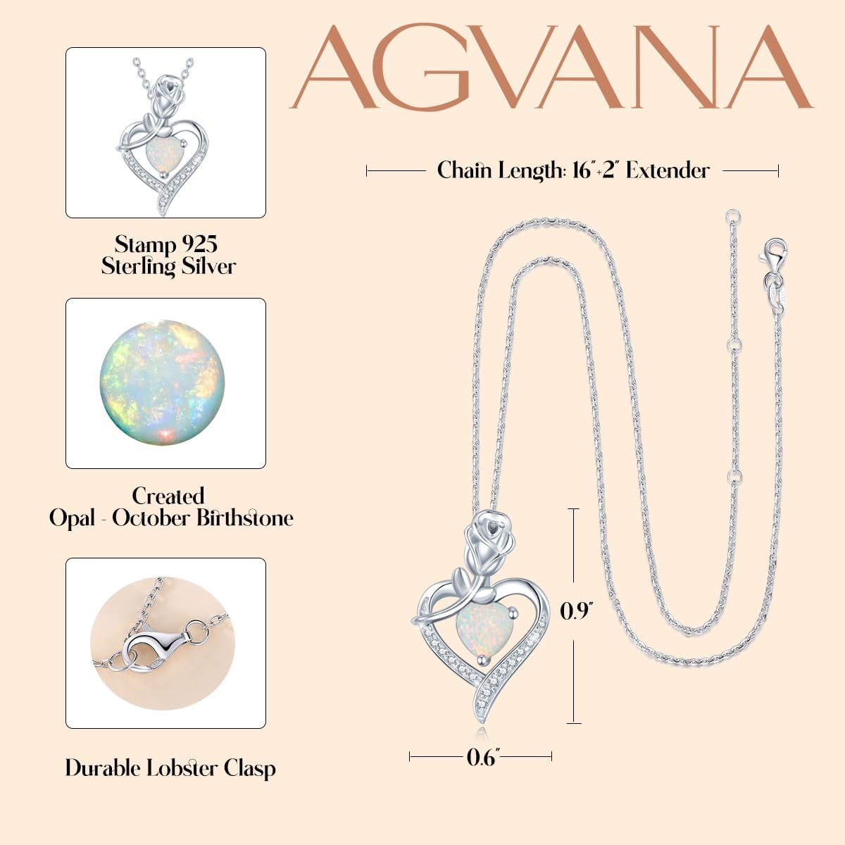 AGVANA Rosy Reverie Birthstone Necklace for Women Sterling Silver Genuine or Created Gemstone Rose Flower Heart Pendant Necklace Anniversary Birthday Gifts for Women Mom Wife Her