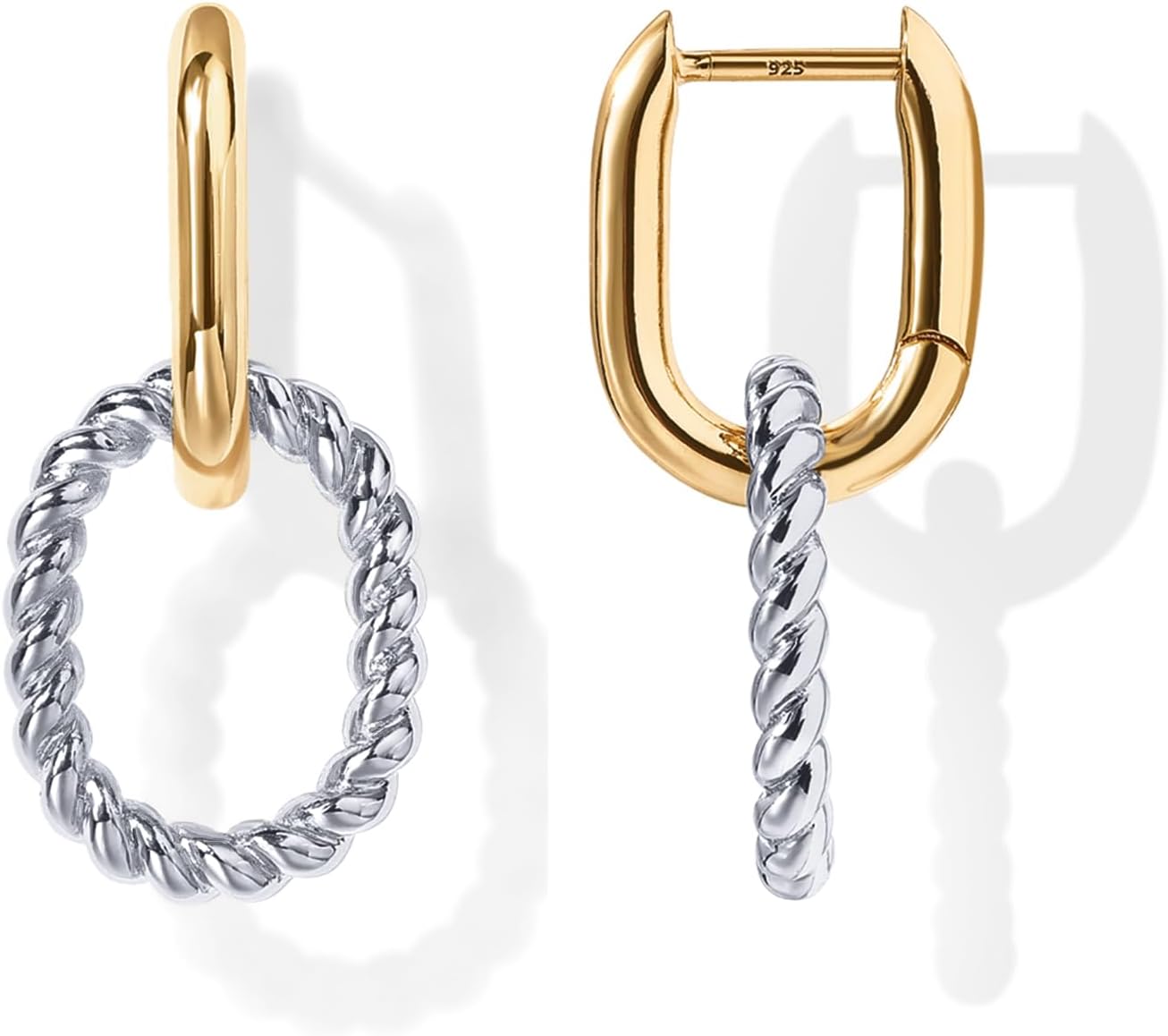 Cubic Zirconia Two-Toned Rope Drop Dangle Earrings