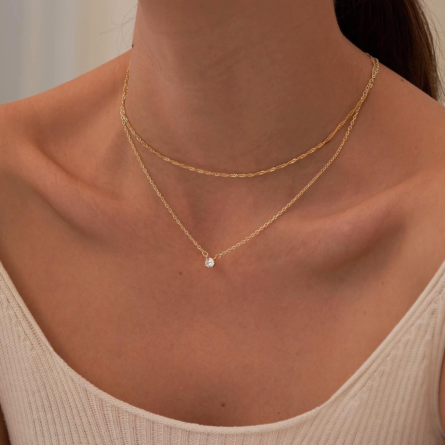 Tewiky Diamond Necklaces for Women, Dainty 14k Gold/Sterling Silver Choker Necklace Simple Gold Plated CZ Jewelry Necklaces for Women Trendy Gifts