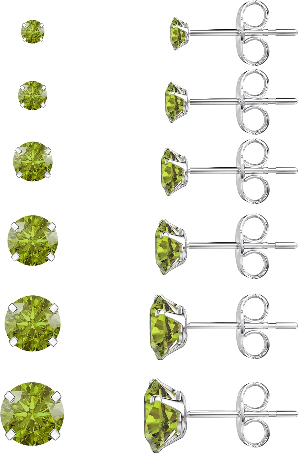 5 Pairs Stud Earrings Set, Hypoallergenic Cubic Zirconia 316L Earrings Stainless Steel CZ Earrings 3-8mm (Steel color)