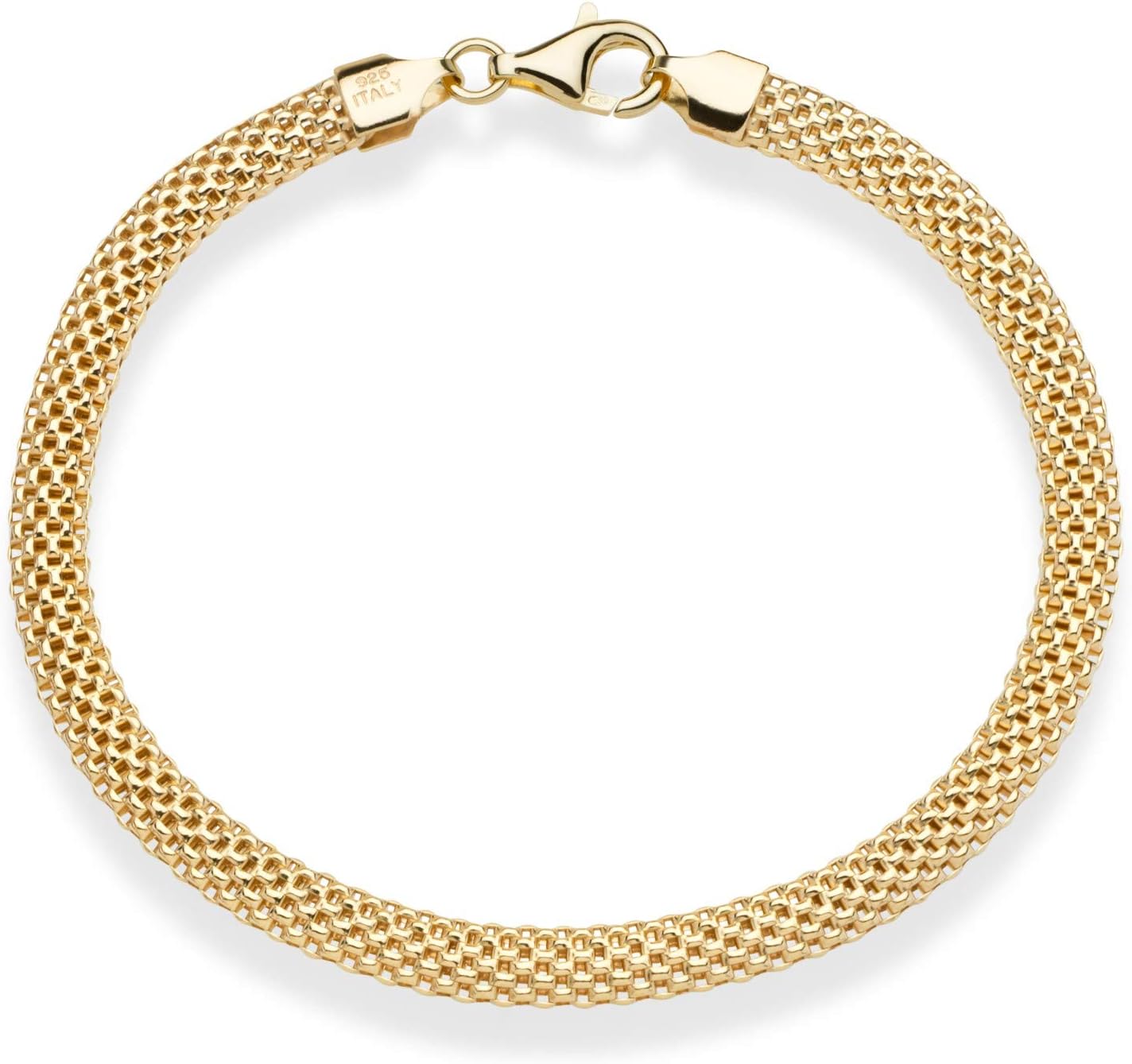 Miabella 18K Gold Over Sterling Silver Italian 5mm Mesh Link Chain Bracelet for Women, 925 Made in Italy