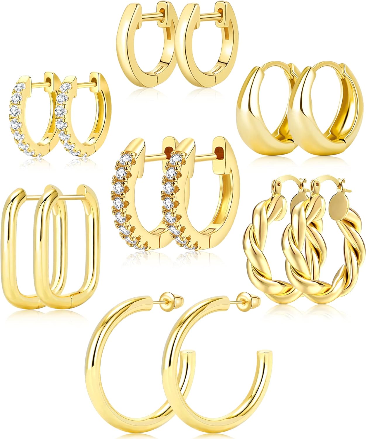 Adoyi 9 Pairs Gold Hoop Earrings Set for Womens Gold Twisted Huggie Hoops Earrings 14K 18K Gold Plated for Girls Gift Lightweight