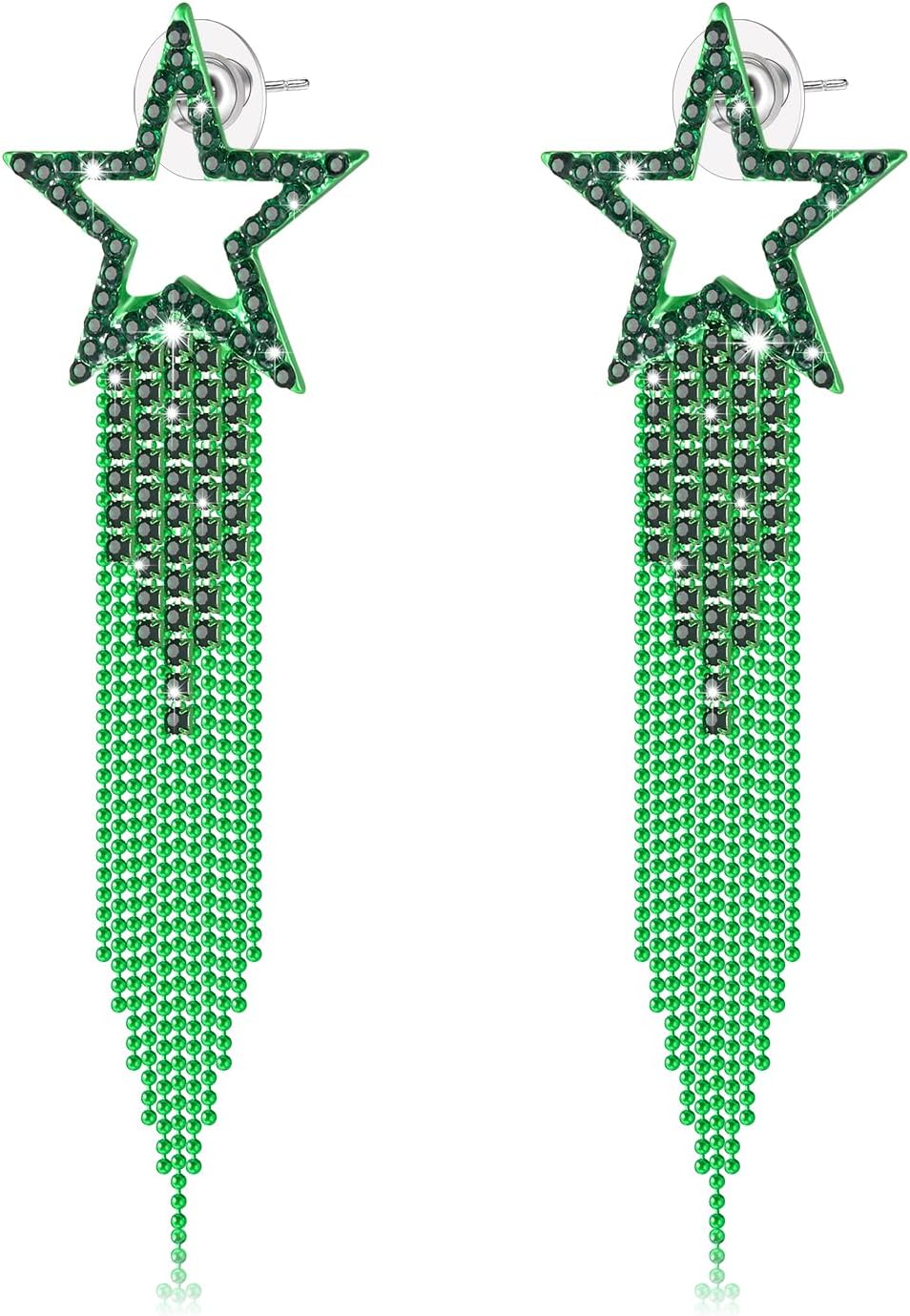 Women’s Tassel Earrings Star Ear Stud Pave Crystal Dangle Earrings Boho Waterfall Beaded Fringe Drop Earring