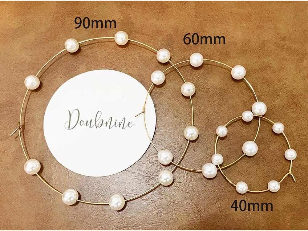 Doubnine Large Hoops Super Huge Circle Pearls Earrings Thin Dangle Gold Silver Elegant Wedding Women Accessories Jewelry Gift for Her