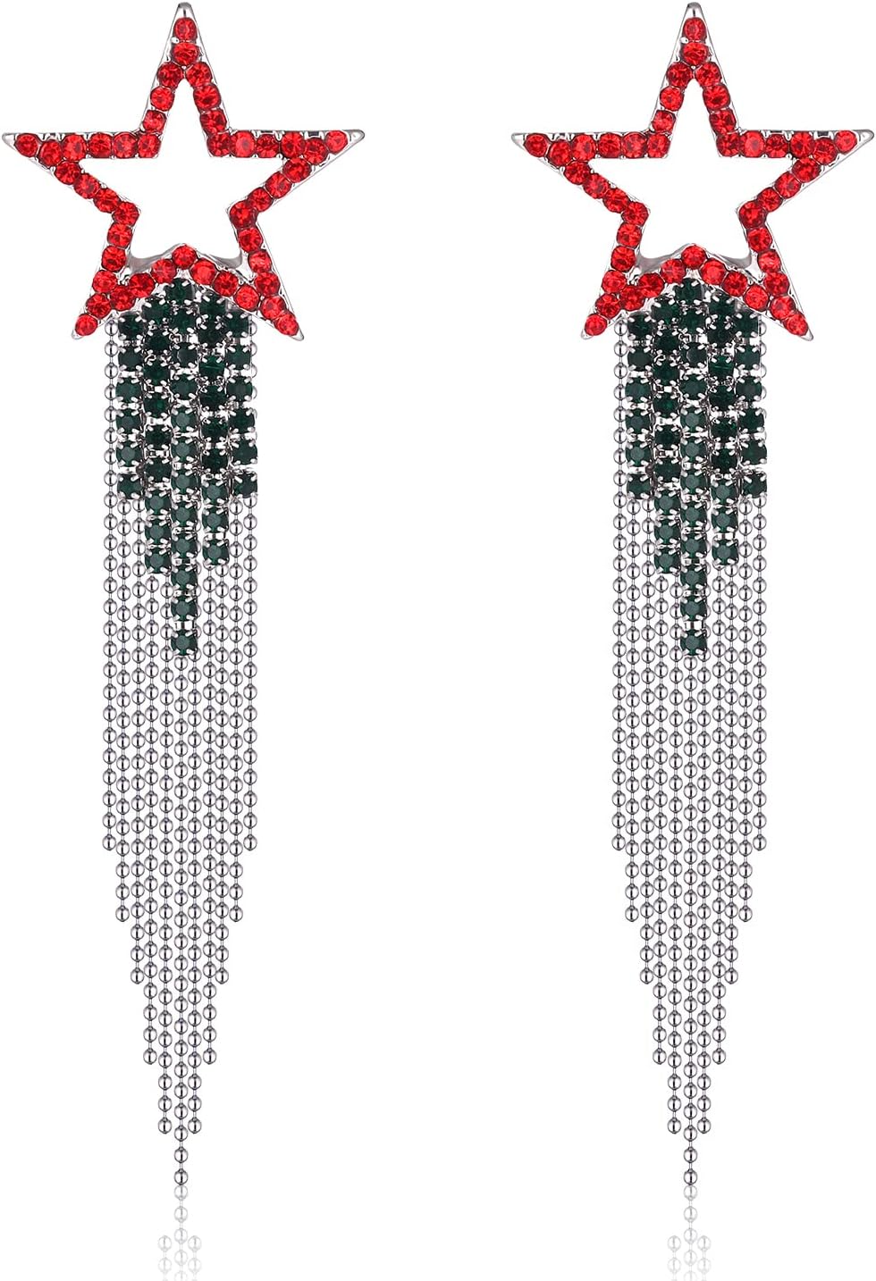 Women’s Tassel Earrings Star Ear Stud Pave Crystal Dangle Earrings Boho Waterfall Beaded Fringe Drop Earring