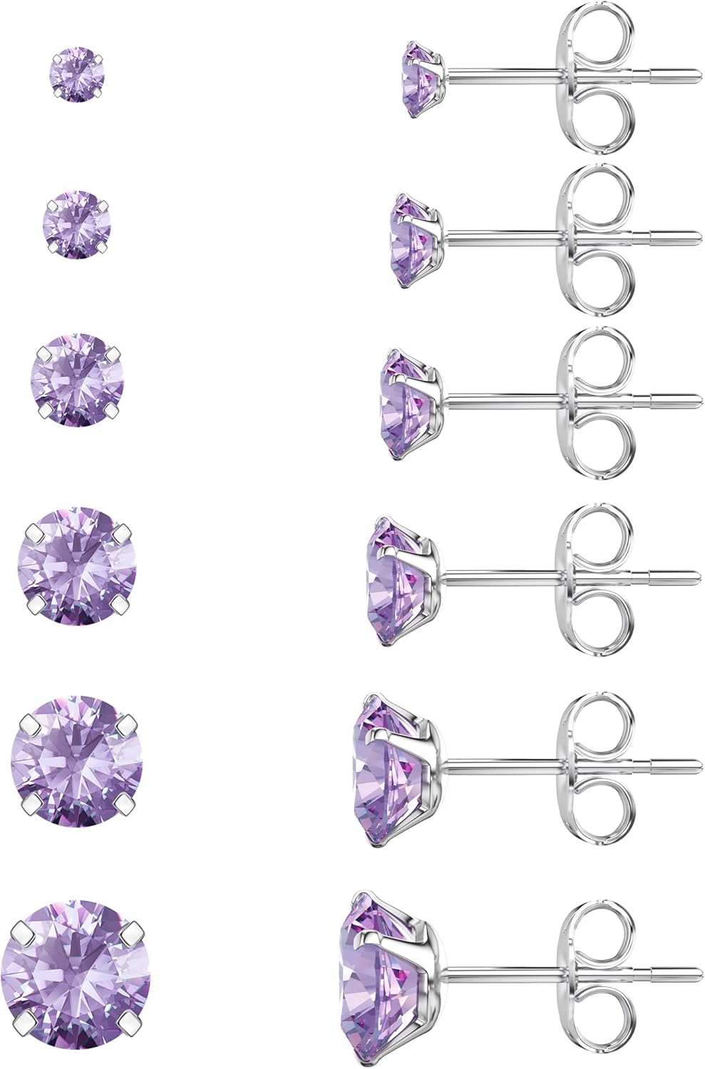 5 Pairs Stud Earrings Set, Hypoallergenic Cubic Zirconia 316L Earrings Stainless Steel CZ Earrings 3-8mm (Steel color)