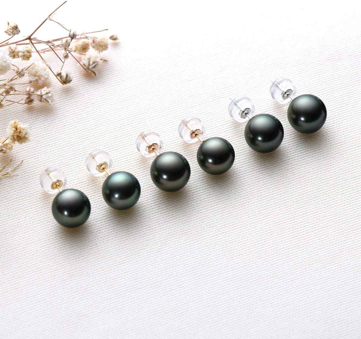 18K Gold Black Pearl Stud Earrings for Women, Genuine Tahitian Cultured Pearl Jewelry Gifts for Her 8-9/9-10/10-11mm