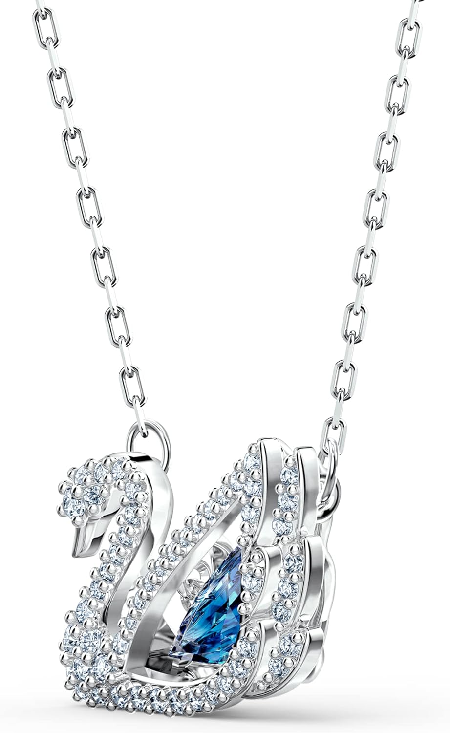 SWAROVSKI Dancing Swan Necklace Jewelry Collection, Rhodium Finish, Blue Crystals, Clear Crystals