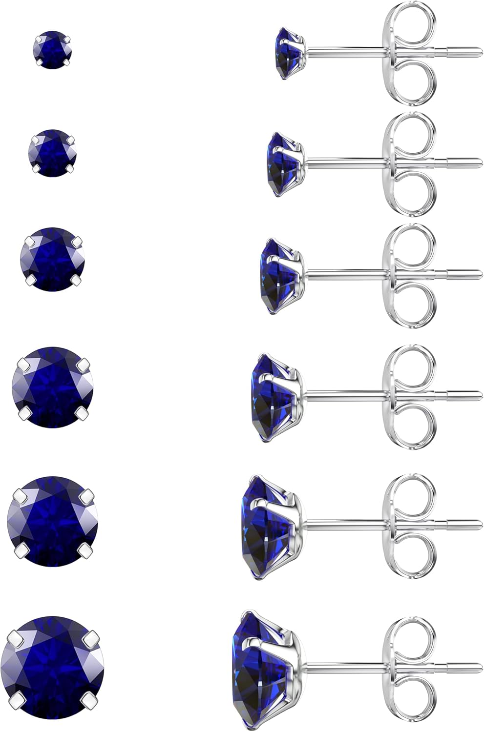 5 Pairs Stud Earrings Set, Hypoallergenic Cubic Zirconia 316L Earrings Stainless Steel CZ Earrings 3-8mm (Steel color)