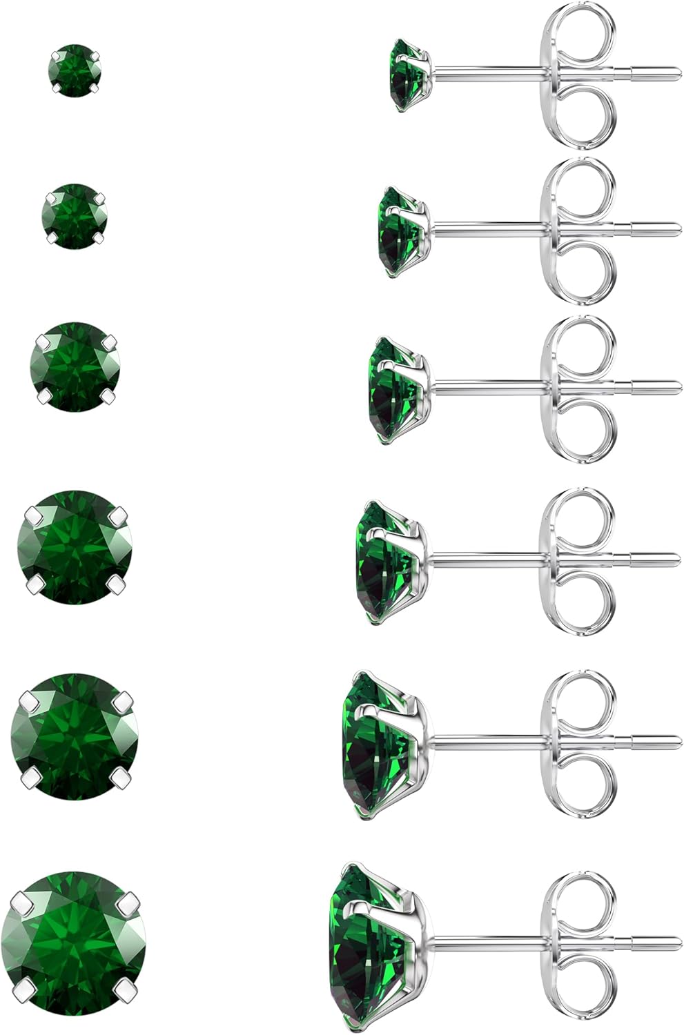 5 Pairs Stud Earrings Set, Hypoallergenic Cubic Zirconia 316L Earrings Stainless Steel CZ Earrings 3-8mm (Steel color)