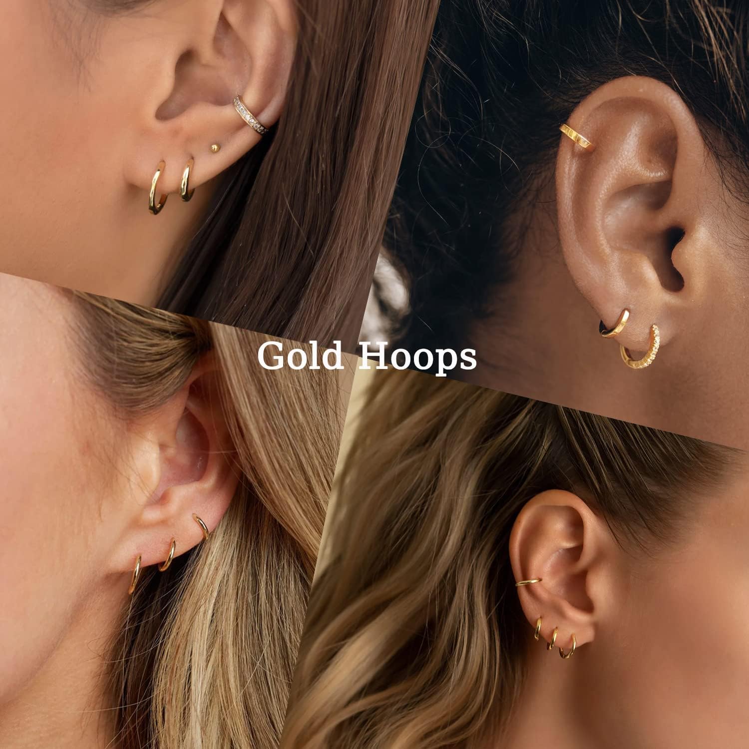 Small Gold Huggie Hoop Earrings Set for Women 14K Real Gold Plated Hypoallergenic Lightweight Earrings for Sensitive Ears Everyday Earrings Sets for Multiple Piercing Cartilage Hoop Earrings Stack Jewelry