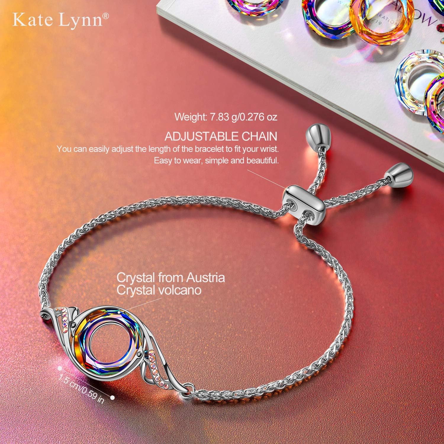 Kate Lynn  Rise From the Ashes Phoenix Bracelet Made with Crystals from Austria, Adjustable Slider Bracelet for Women, Packaged with Jewelry Box, Birthday Gift for Women, Symbol of Luck and Renewal