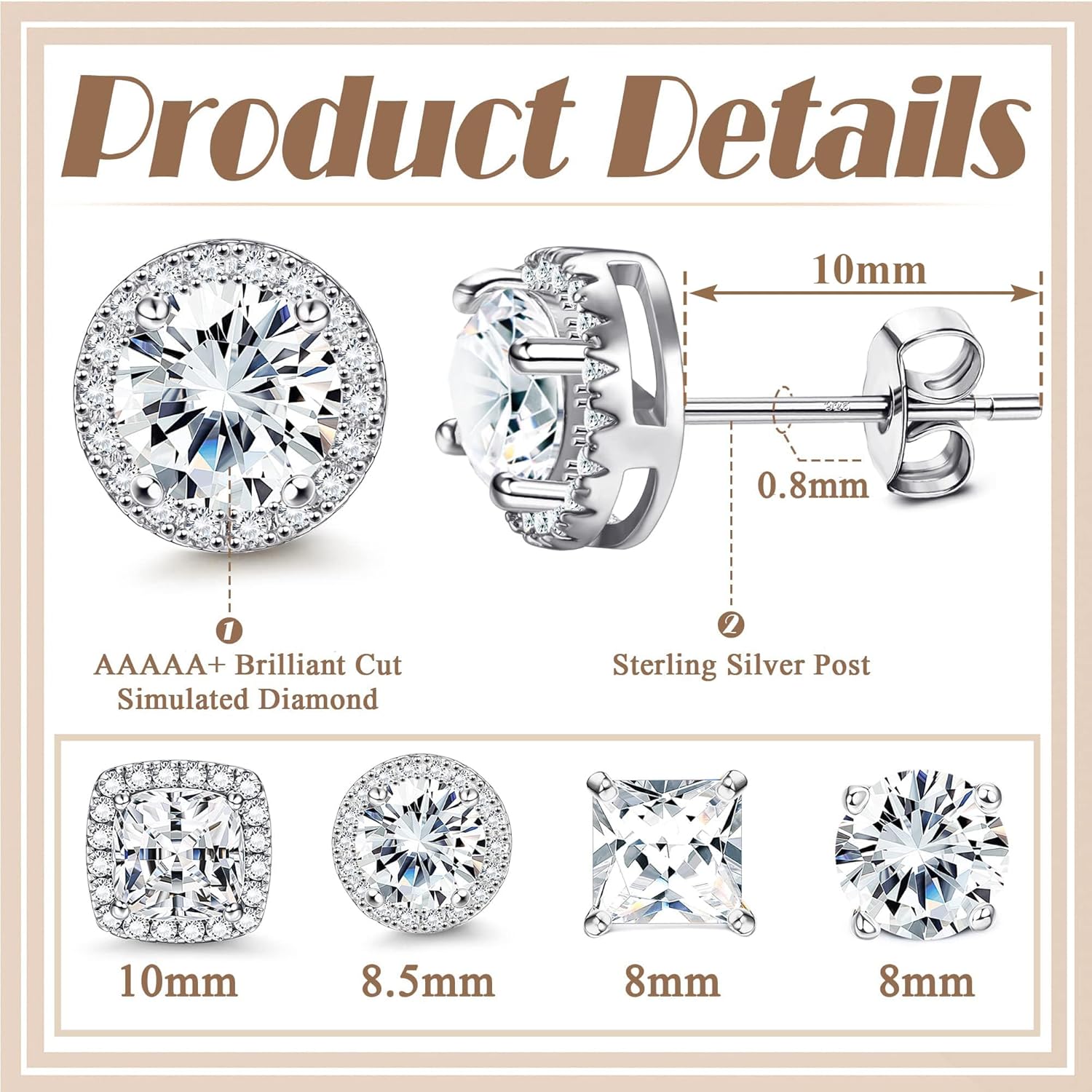 Big Brilliant Simulated Diamond CZ Halo Stud Earrings for Sensitive Ears