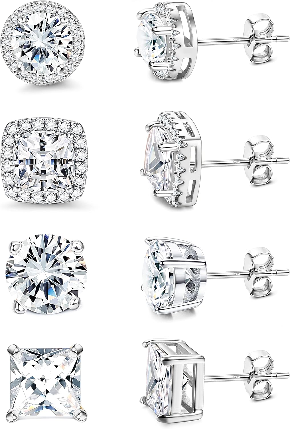 Big Brilliant Simulated Diamond CZ Halo Stud Earrings for Sensitive Ears