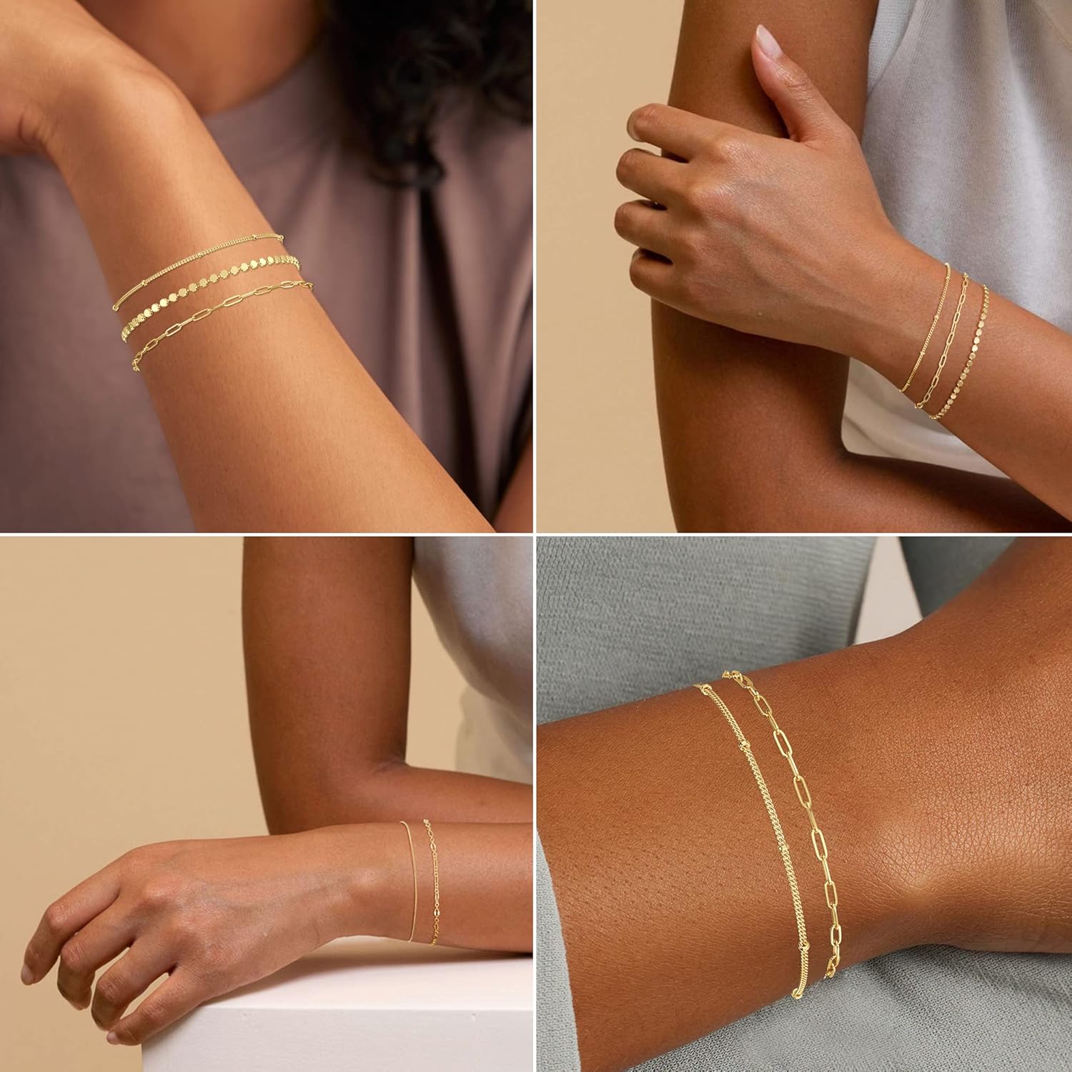 MBW Gold Bracelets for Women, 14K Dainty Gold Plated Stackable Bracelets for Women Trendy Gold Bracelet Stack Set Waterproof Chain Bracelets Paperclip Adjustable Tennis Minimalist Tiny Cute Jewelry