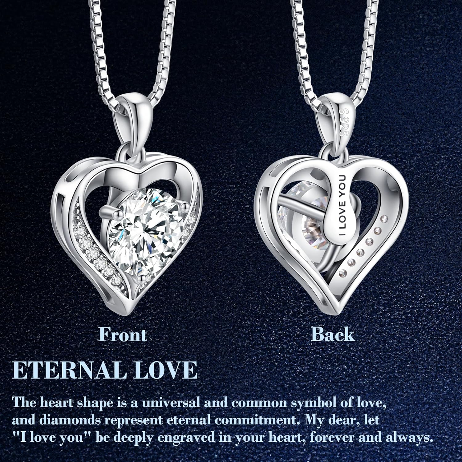 Moissanite Necklace for Women, 1-3 Carat Moissanite Heart Necklace Engraved with 'I LOVE YOU', Birthday Gift for Wife, Anniversary Present for Wife Women, Jewelry Gift for Girlfriend Mom Girls